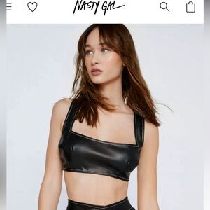 NWT Nasty Gal Pleather Vegan Leather Crop Top Bralette Sexy Costume Halloween
